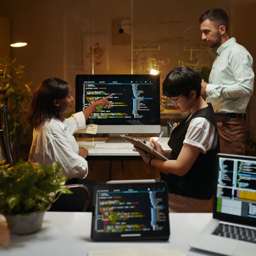 Three people web discussing about web development